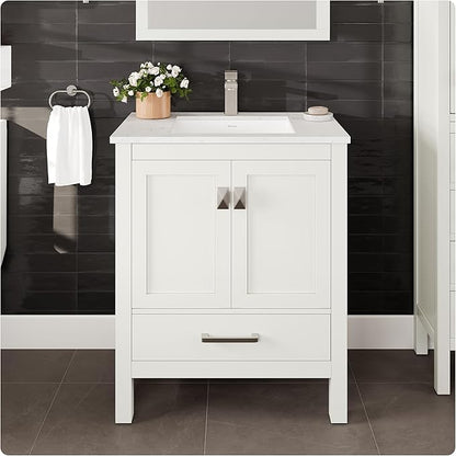 Eviva London 30 in. White Single Sink Bath Vanity with Carrara Quartz Top and Undermount Porcelain Sink