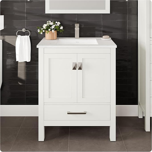 Eviva London 30 in. White Single Sink Bath Vanity with Carrara Quartz Top and Undermount Porcelain Sink