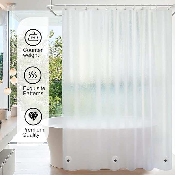 Shower Curtain Liner, 4G PEVA Shower Liner, Plastic Peva Waterproof Shower Curtains, 72x72 inch with Grommet Holes 3 Magnetic Weights