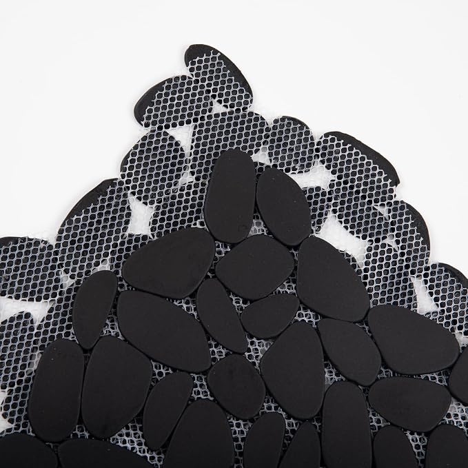 Pebble Tile for Shower Floor, Black Long Oval Pebble Mosaic Backsplash for Kitchen Bathroom Wall and Floor Tile and Outdoor Areas, 5 Sheets