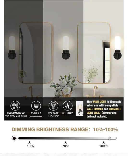 Emak Modern Wall Sconce Set of 2, Black Bathroom Light Fixtures with Milk Glass Shade, Farmhouse Wall Lamp for Bathroom, Bedroom, Living Room, Hallway, WS085-BK-ML-2PK
