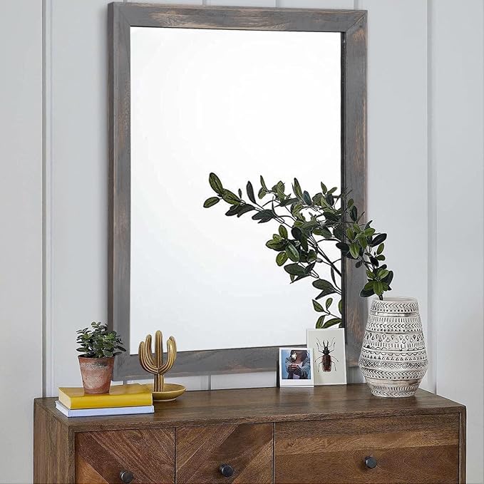 AAZZKANG Wooden Mirror Rectangle Rustic Mirrors for Wall Decorative for Bedroom Bathroom Living Room Entryway Hanging Home Decor 28"x20"