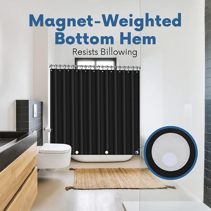 No Smell Shower Curtain Liner 72x72 Black - PEVA Plastic Shower Curtain for Bathroom, PVC-Free Waterproof Black Shower Liner with Metal Grommets and Magnet-Weighted Bottom Hem - Washable Liner