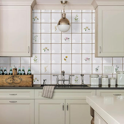 Alwayspon Vinyl Sticker Peel and Stick, Self-Adhesive Wall Tile Transfers Backsplash Sticker Decal for Kitchen Bathroom, 6x6inch/15x15cm 30Pcs, Leaves T031