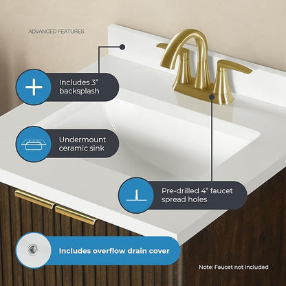OVE Decors Indy 24 in. Undermount Single Sink Bathroom Vanity with White Engineered Marble Top, Dark Walnut