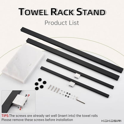 KOKOSIRI Bathroom Towel Racks 2-Tier Standing Towel Bars with Marble Base, Stainless Steel Freestanding Towels Holder, Thicken Steady Design, Matte Black THS0003-BK
