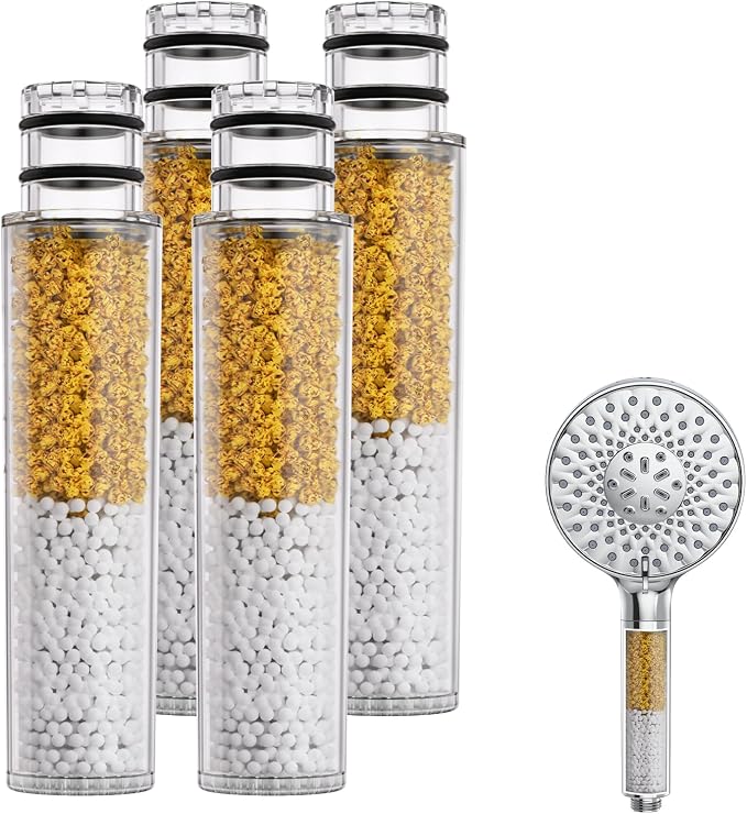 SR SUN RISE Shower Filter for Handheld Shower Head, NSF Certified 4 Pack Replacement Filters for Hard Water Remove Chlorine and Harmful Substances Only Fits SR SUN RISE Shower Head