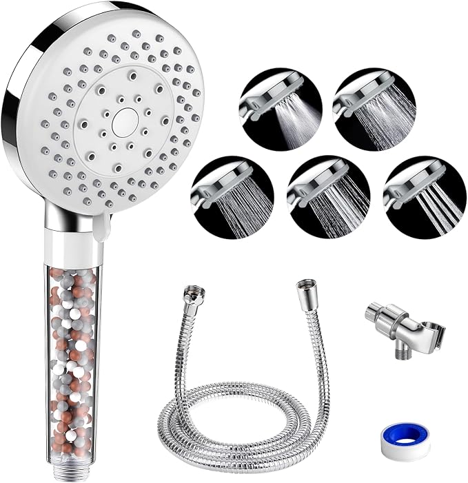 Filtered Shower Head with Handheld | High Pressure & Water Saving Shower Head, 5-Spray Modes for Bathroom & Spa Use | Easy Installation, Ideal for Families/Eco-Conscious Users (Silver)