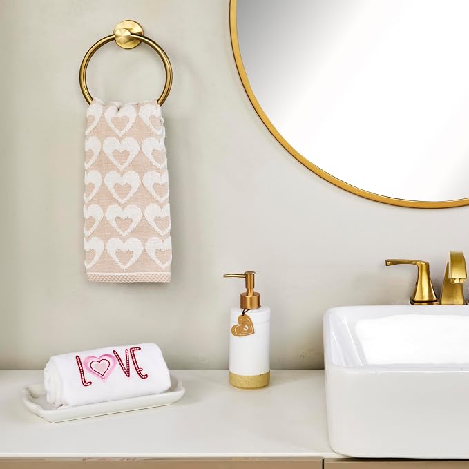 SKL Home Faithful Words Hand Towel Set-2pc, 100% Cotton Jacquard, Blue | Plush & absorbent terry. Pattern colors reverse on back side. For use in the bathroom, kitchen, or any sink space.