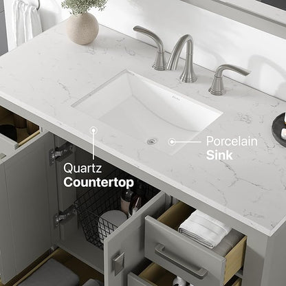 Eviva Aberdeen 42 in. Gray Single Sink Bath Vanity with Carrara Quartz Top and Undermount Porcelain Sink