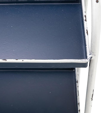 Creative Co-Op Heavily Distressed 3-Tier Metal Tray with White Frame & Rim, Navy