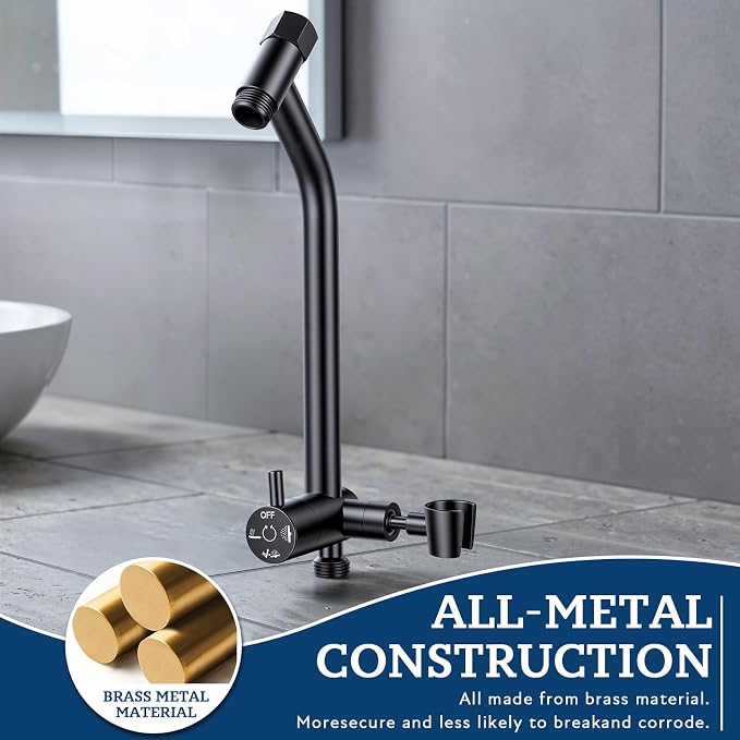 G-Promise Metal Shower Diverter with Low Handheld Holder (Brushed Nickel) | 10 Inch Downward-Extend Bracket for All Heights, 4 Spray Modes with Pause, Anti-Leak, Easy Install, Universal Replacement