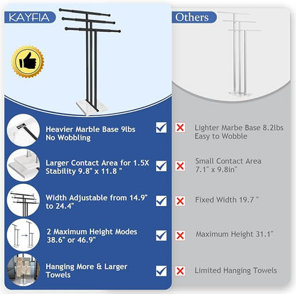 Kayfia 40'' Stainless Steel Towel Rack, Weighted Marble Base, 3 Tier | Width Adjustable Taller Design, Brushed Stainless Steel , Stable Weighted Base, Suitable For Multiple Bathroom Spaces, Black