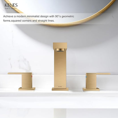 Champagne Bronze Widespread Bathroom Faucet 3 Hole Vanity Faucet | Bathroom Sink Faucet with Pop Up Drain & Supply Lines, Lead-Free cUPC & NSF Certified, 8 Inch Faucet for Vanity Restroom Sink