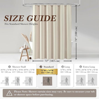 Seasonwood Beige Linen Shower Curtain Farmhouse Bathroom Decor 72x74 Inches | Boho Bathroom Decor,12 Sturdy Stainless Steel Sliding Hangers,Rustic Country Style,Linen Shower Curtains for Bathroom