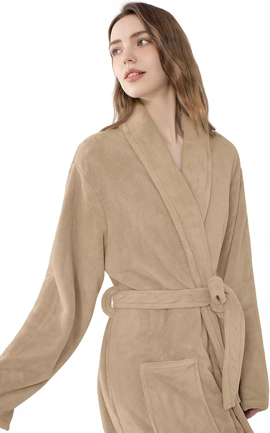 Soft Robe For Women，Warm Plush Bath Robes Female，Spa Towel After Shower Lightweight Long Bathrobe