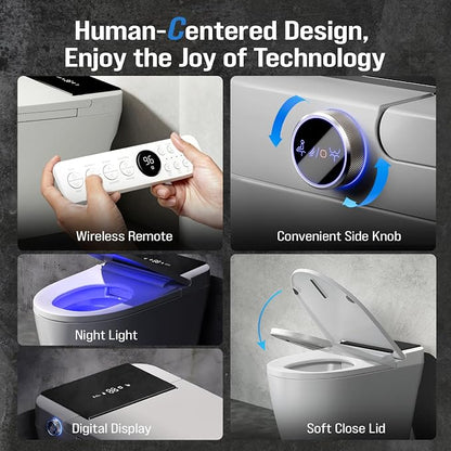 Modern Smart Toilet with Built-In Bidet, Electric Toilet, Auto Open/Close Lid, Heated Seat, Dual Auto Flush & Foot Sensor, Tankless, Warm Water Wash & Dryer, Wireless Remote, 1000g MaP