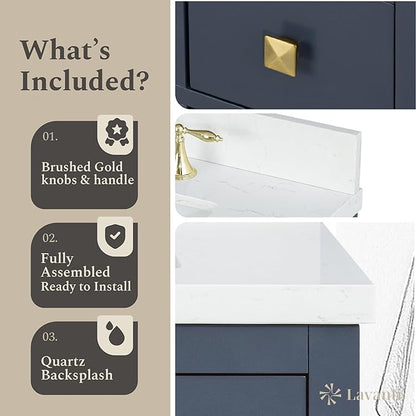 Lavanti Oakford 30 Inch Bathroom Vanity with Sink – Stylish Navy Blue Vanity Bathroom with Storage Cabinet – Modern Bathroom Vanities with Single Vanity Sink & Quartz Countertop