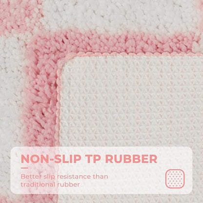 GRANNY SAYS Checkered Pink Bathroom Rug, 24" x 16", Cute Bath Mat | Soft Microfiber Bath Décor Rug, Absorbent, Machine Washable, Non slip TPR Backing, Fun bathroom rugs for Kid, Girl, Teen