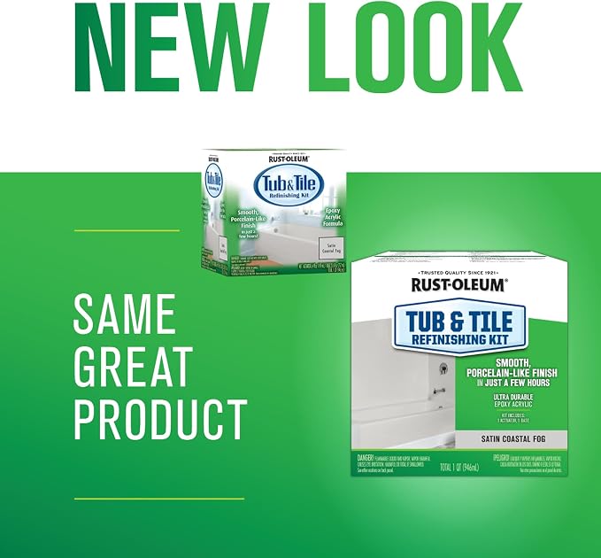 Tub & Tile Touch Up Satin Coastal Fog Paint Kit | Bathroom Surface Refresh, Ceramic, Porcelain, Fiberglass, Durable Moisture Resistant Finish, Quart