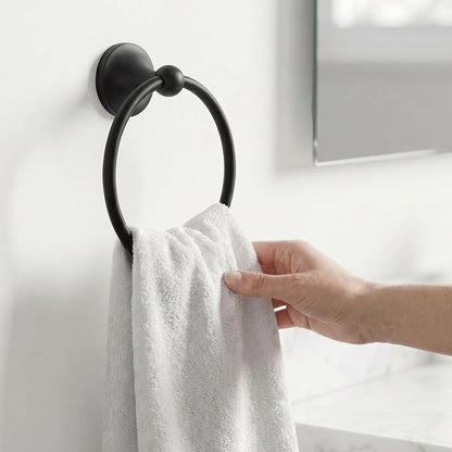 24-Inch Wall Mounted Towel Racks for Bathroom – Space Saver 4-Piece Durable Stainless Steel Bathroom Hardware Set with Towel Bar, Towel Ring, Toilet Paper Holder & Hook, Matte Black