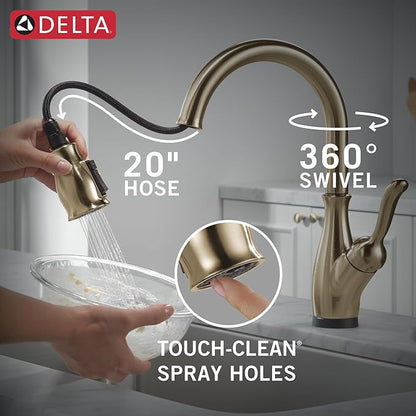 Delta Leland Brushed Gold Touch Kitchen Faucet with Pull Down Sprayer, Traditional Single Hole Touch On Kitchen Sink Faucet, Single Handle, Champagne Bronze 9178T-CZ-DST