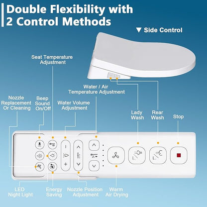 Electric Bidet Toilet Seat with Heated Seat, Endless Warm Water, Smart Bidet Toilet Seat Elongated, Separable Sittable Lid, Self-Clean Adjustable Nozzle | Wireless Remote | Quiet Operation