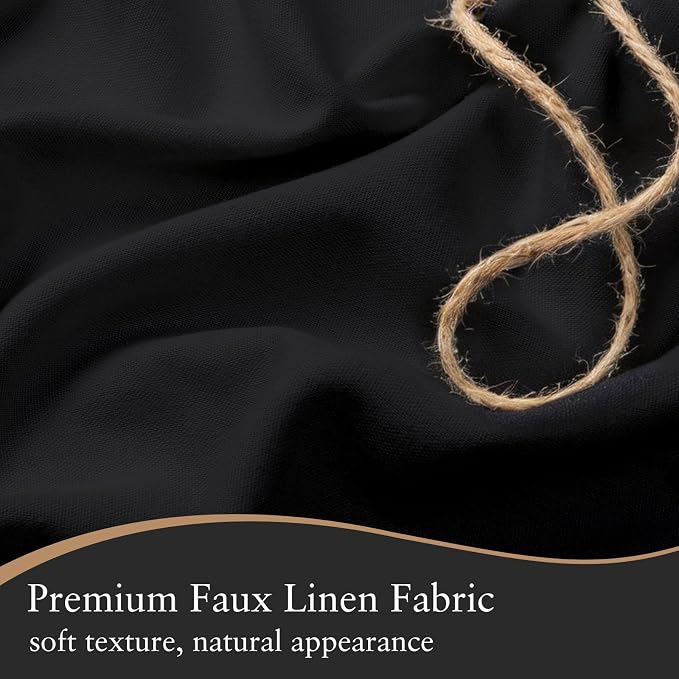 Linen Scallop Shower Curtain with 12 Clear Hooks, Waterproof, 72x72, Black | Waterproof Heavy Duty Thick Fabric with Black Border, Minimalist Neutral Boho Farmhouse Bathroom Décor