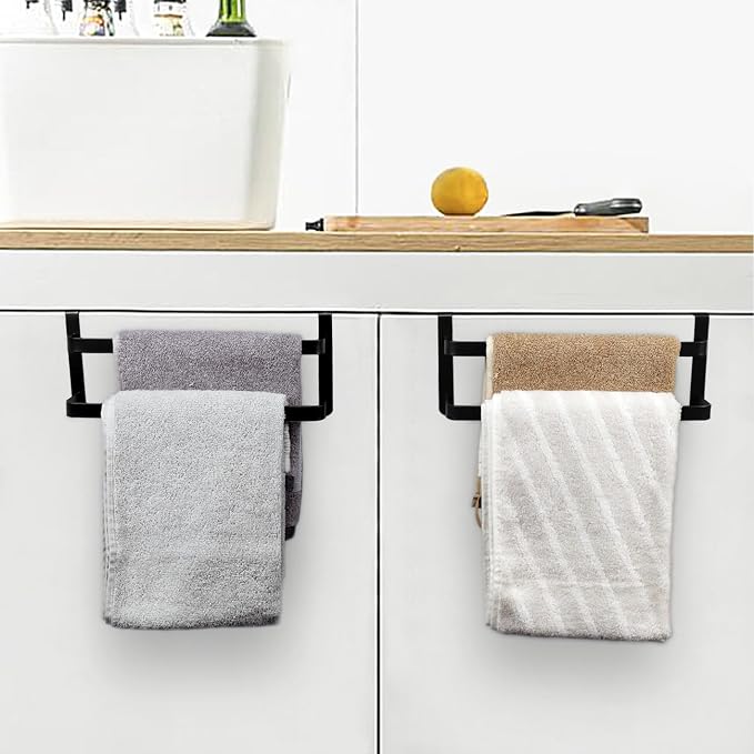 RedCall 2 Pack Towel Holder for Kitchen Cabinet,Two-Tier Kitchen Towel Rack,Steel Over Cabinet Door Towel Bar,Double Towel Bar Rack for Bathroom Cupboard,Holds Hand/Dish Towels & Washcloths