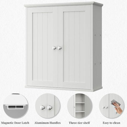 Shintenchi Bathroom Wall Medicine Cabinet, Storage Organizer, 2 Pcs, White | Bathroom Storage Organizer Cupboard, with 2 Magnet Door and 3-Tier Shelves, Space Saving, Easy to Assemble & Clean