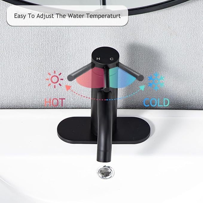 HOTIS Matte Black Bathroom Faucet, Single Hole Bathroom Sink Faucet with Pop-up Drain, Suitable for 1 or 3 Hole Installation, Single Handle for Bathroom Sink, RV and Vanity, HT-HJ-052B-D