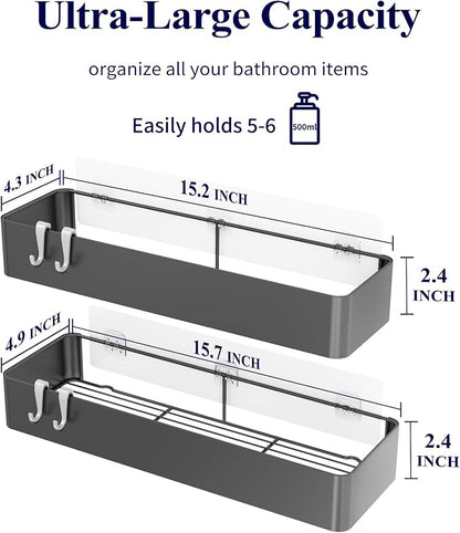 Kitsure Shower Caddy Adhesive, Shower Organizer, XX-Large, Dark Grey | 2 Pack Shower Shelf for Inside Shower, 100% Rustproof Metal Shelves, No-Drill Bathroom Organizers and Storage