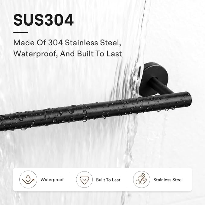 16 Inch Matte Black Bathroom Towel Bar, 2 Pieces Towel Racks for Bathroom SUS304 Thicken Stainless Steel Towel Holder