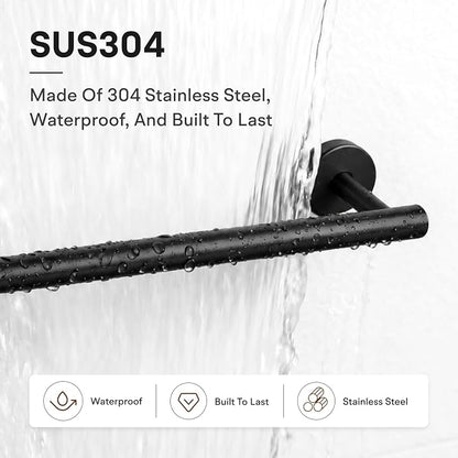 16 Inch Matte Black Bathroom Towel Bar, 2 Pieces Towel Racks for Bathroom SUS304 Thicken Stainless Steel Towel Holder