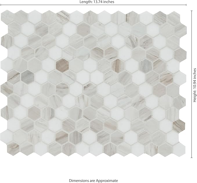 MSI Angora Sazi 11 in. x 14 in. Polished Marble Hexagon Tile for Kitchen Backsplash, Floor Tile, Wall Tile for Bathroom, Shower Wall Tile, Mesh Mounted Mosaic Tile