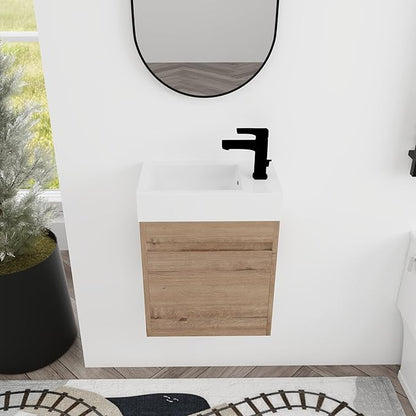 18" Bathroom Vanity with Sink Combo, Wall Mounted Floating Vanity Cabinet for Small Bathroom, Soft-Close Door, Ight dern Farmhouse Vanity with Waterproof Plywood