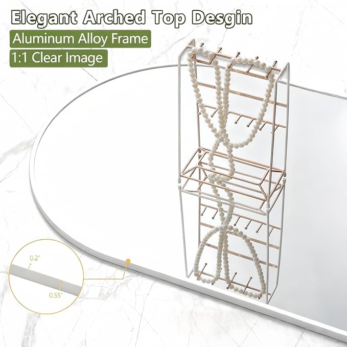 Dewfig Mirror Full Length, 64"X21" Arched Floor Mirror, White | Aluminum Alloy Frame Full Body Mirror, HD Shatterproof Tempered Glass, Lean/Stand/Wall for Living Room,Bedroom, Dressing Room