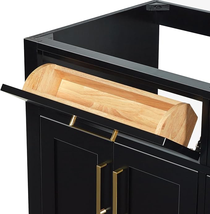 ARIEL Hepburn 60-inch Bathroom Vanity with Sink,Solid Wood, 1.5-inch Carbon Black Quartz Countertop, Double Rectangular Porcelain Sink, Soft Closing Doors, Dovetail Drawers, Black