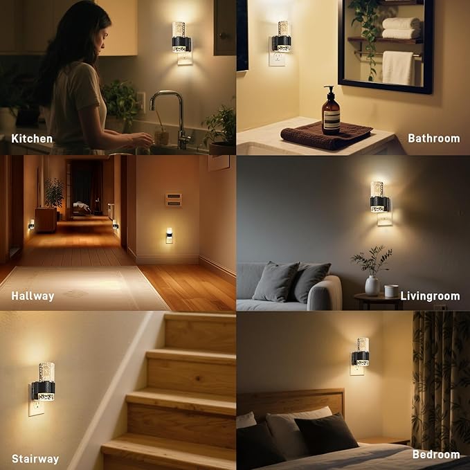 LED Night Light Plug in Wall - 2 Pack Nightlight with Dusk to Dawn Sensor 0-100LM Brightness Dimmable Lights for Bedroom Bathroom Hallway Kitchen Decor (Black)