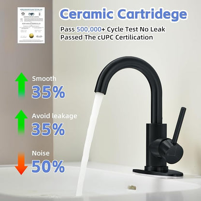 Matte Black Bathroom Faucets for Sink 1 Hole or 3 Holes, Single Hole Black Bathroom Sink Faucet with Pop-Up Drain Mini Size Vanity Faucet Bar Faucet Single Handle Lavatory Faucets