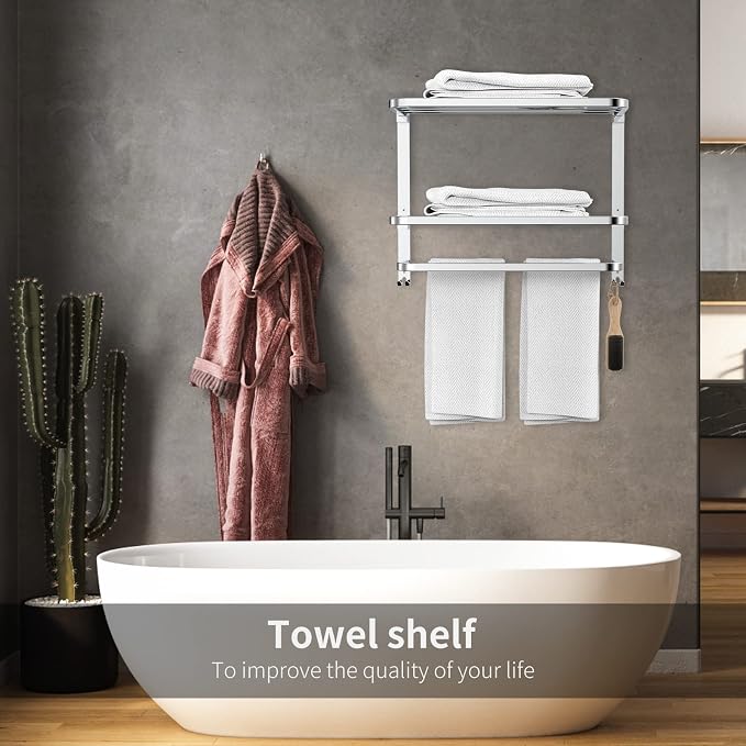 CAXIMSY 22.8Inch Towel Rack for Bathroom and Lavatory Towel Hanger with Wall Mount Towel Bars 304 Stainless Steel No Drill (Collapsible Towel Rack)