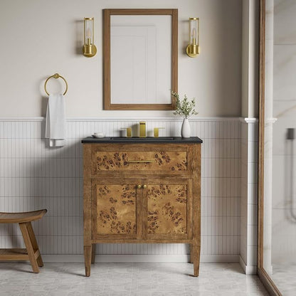 Modway Elysian 30" Burl Wood Bathroom Vanity in Black Brown with Ceramic Sink Basin