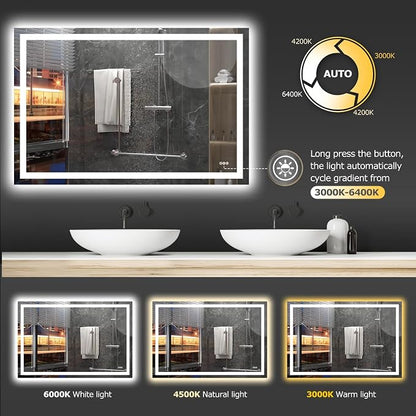 Hivone 60"X40" LED Bathroom Mirror with Lights, Anti-Fog, Dimmable, Backlit + Front Lit, Smart Bathroom Vanity Mirror, Memory Function, Shatterproof, Tempered Glass (Horizontal/Vertical)