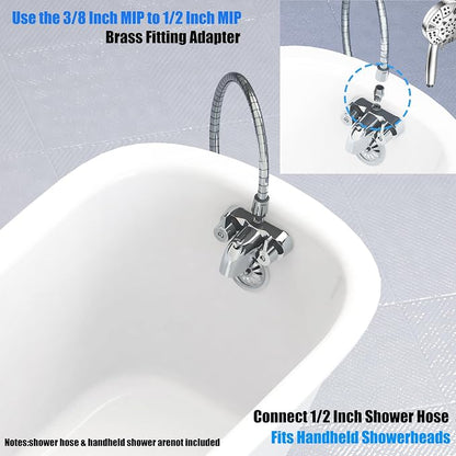 Bathcock Clawfoot Tub Shower Diverter Kit, 3 3/8" Centers, Vintage Bathtub Faucet, MIP Inlet, Shower Riser Outlet, Chrome