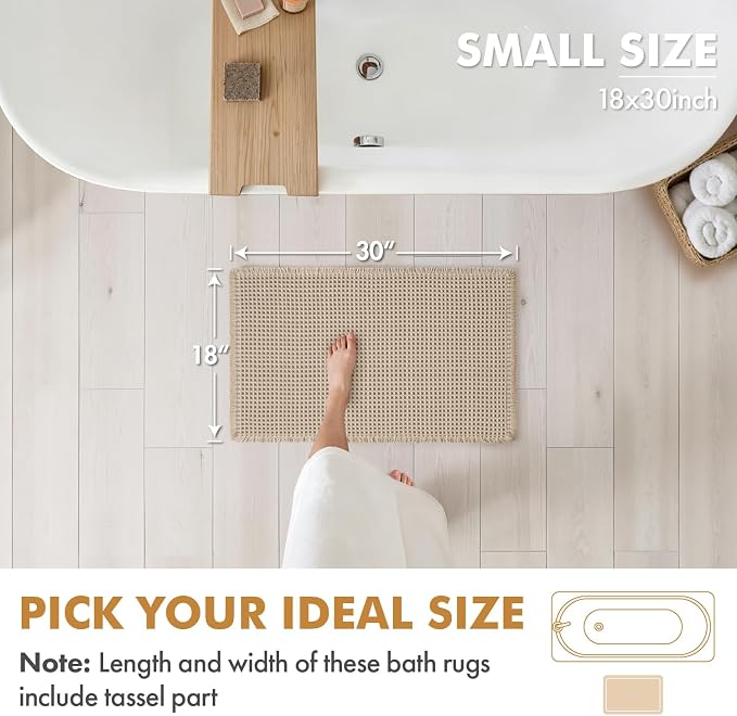 MIULEE Set of 2 Waffle Bathroom Rugs Boho Bath Mat Pale Beige 18x30 Inch | Non Slip, Super Absorbent, Washable, Ultra Soft, Rubber Backed Bath Rugs for Bathroom Floor Tub Shower