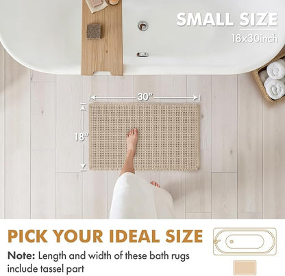 MIULEE Set of 2 Waffle Bathroom Rugs Boho Bath Mat Pale Beige 18x30 Inch | Non Slip, Super Absorbent, Washable, Ultra Soft, Rubber Backed Bath Rugs for Bathroom Floor Tub Shower