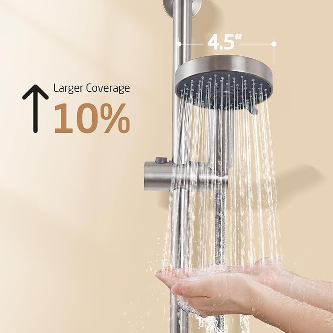 KES Adjustable Shower Head with Slide Bar, 5-Function Handheld Sliding Shower Head with Extra Long Hose Wall Mount Brushed Finish, F204-BS-C1