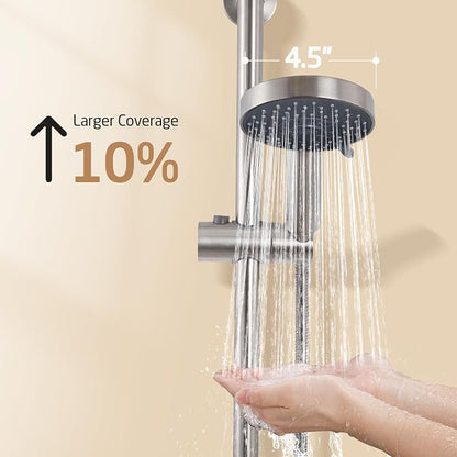 KES Adjustable Shower Head with Slide Bar, 5-Function Handheld Sliding Shower Head with Extra Long Hose Wall Mount Brushed Finish, F204-BS-C1