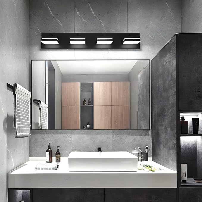 Joossnwell Bathroom Vanity Light (4-Light, 26.77-Inch) Black Bathroom Light Fixtures Over Mirror Led Modern Vanity Lighting Bath Lights (Cool White 5500K)