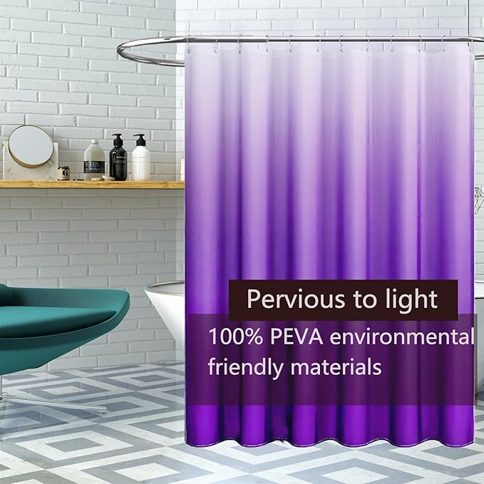 Shower Curtain Liner, Purple Lightweight Shower Curtain Liners, Plastic Shower Curtains, 72x72 inch PEVA Shower Liner with 12 Grommet Holes and Magnetic Weights